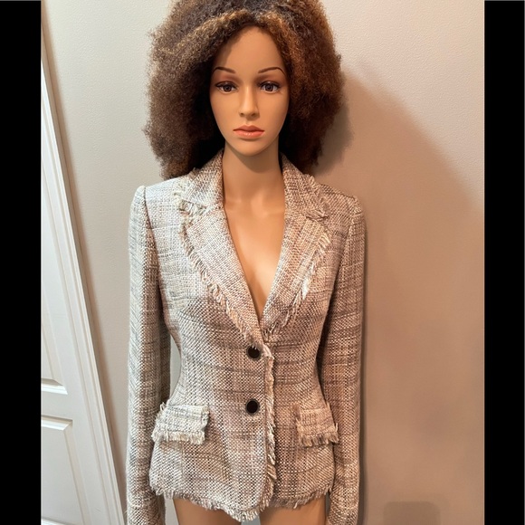 Georgiou Cream/Olive/Gold Tweed Blazer and Shirt Suit, Size 10 - Picture 13 of 16